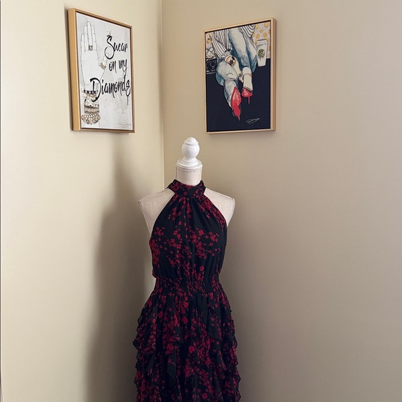 MSK Black and Red Floral Ruffle Maxi Dress - Picture 5 of 16